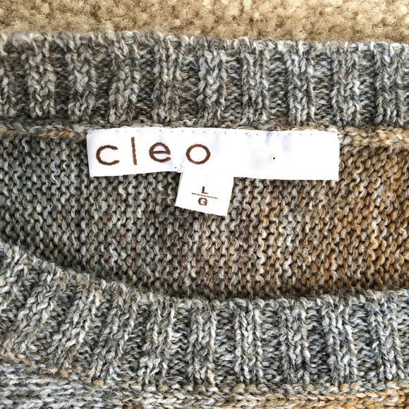 Cleo Ombre Gray Blue Camel Popover Knit Sweater L - Picture 5 of 6